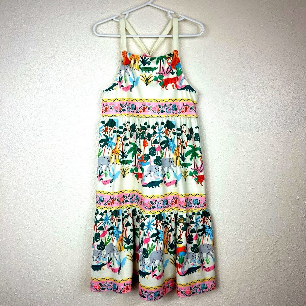 Girls Sun Dress Safari Zoo Animals Floral Tropic Playful Whimsical Size 6 Years